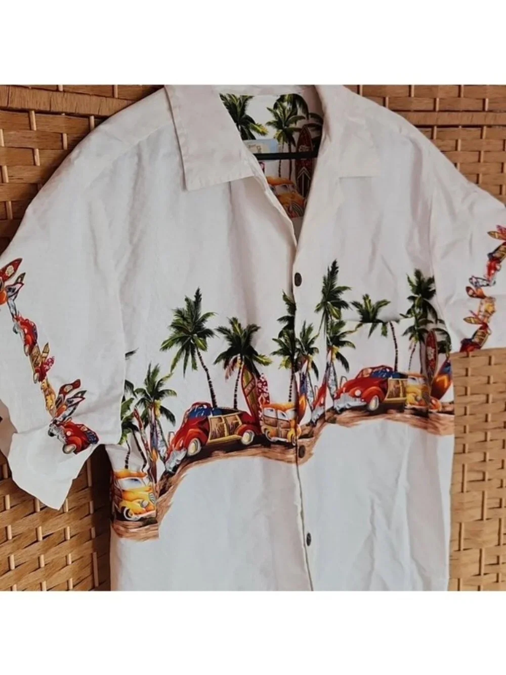 HIGH SURF, Tropical Hawaiian Surfing Palm Trees, Print Men's Vacation Shirt 2X - Picture 2 of 8
